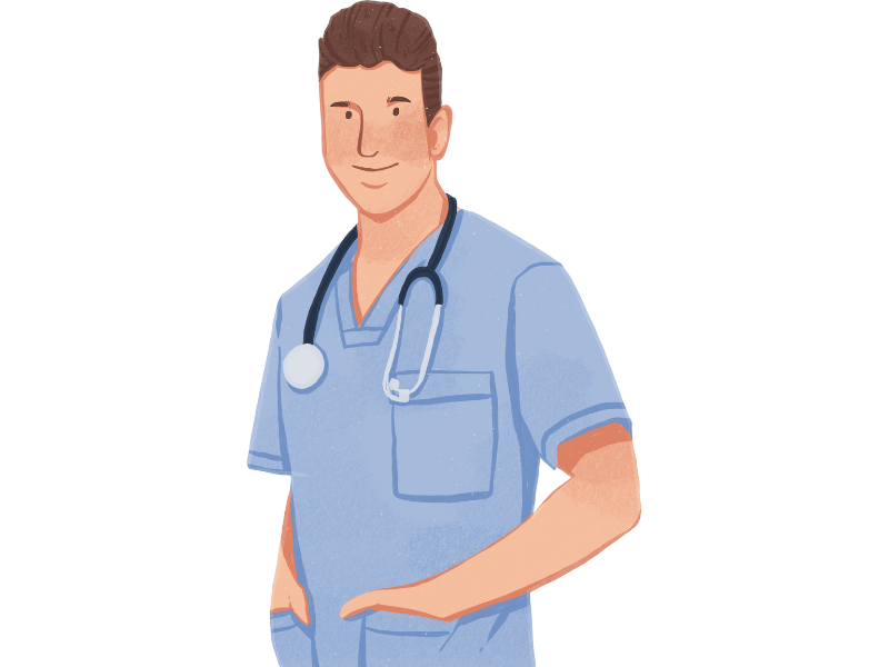 Nurse 4 a male nurse with brown short hair wearing a stethoscope